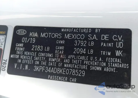 2019 Kia Forte S z USA, uszkodzony, nr VIN 3KPF34AD8KE078529